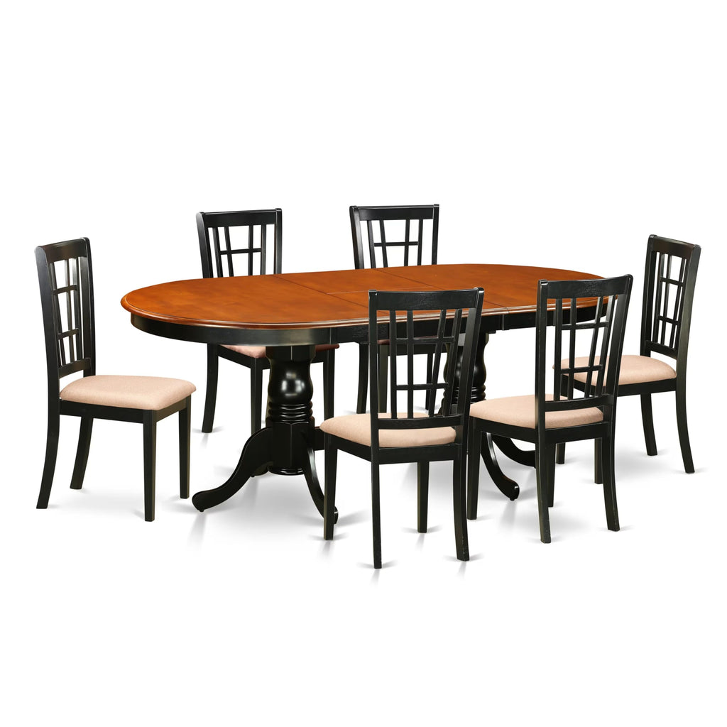 East West Furniture PLNI7-BCH-C 7 Piece Dining Room Furniture Set Consist of an Oval Kitchen Table with Butterfly Leaf and 6 Linen Fabric Upholstered Chairs, 42x78 Inch, Black & Cherry