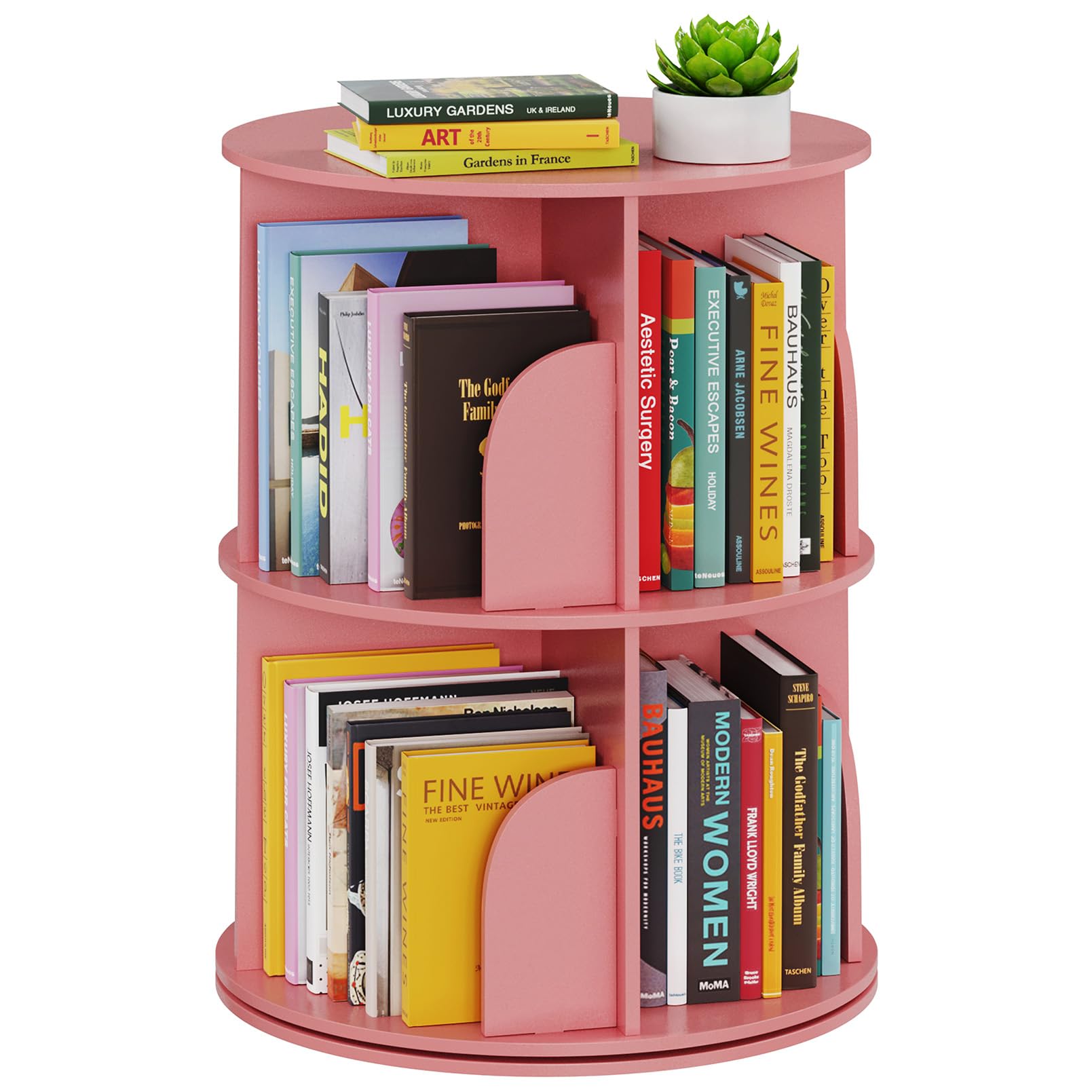 SpaceAid 2 Tier Rotating Bookshelf Tower, Spinning Bookcase Lazy Susan, Revolving 360 Book Shelf Storage Round Carousel, Vertica