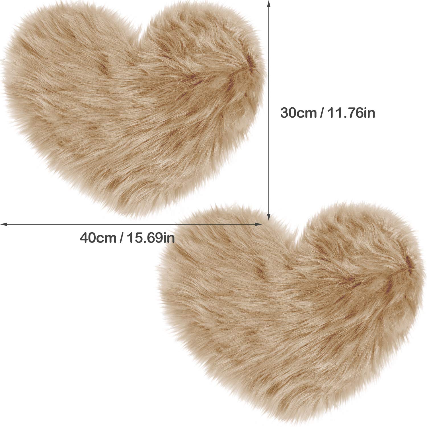 Mudder 2 Pieces Heart Shaped Rug Faux Room Fluffy Carpet Heart Shaped Door Mat For Room Bedroom, 12 X 16 Inch(Khaki)