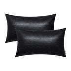 BRAWARM Black Leather Throw Pillows 12 X 20 Inches, Snake Leather Pillow Covers Pack of 2, Faux Leather Decorative Lumbar Pillow