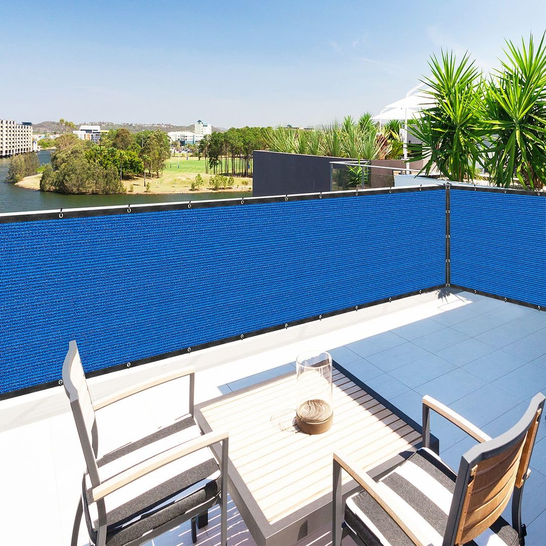3' X 8' Blue Privacy Screen Fence Cover Panel Shade Cloth Fabric For Chain Link Fence Gate Balcony Deck Patio Pool Railing Porch