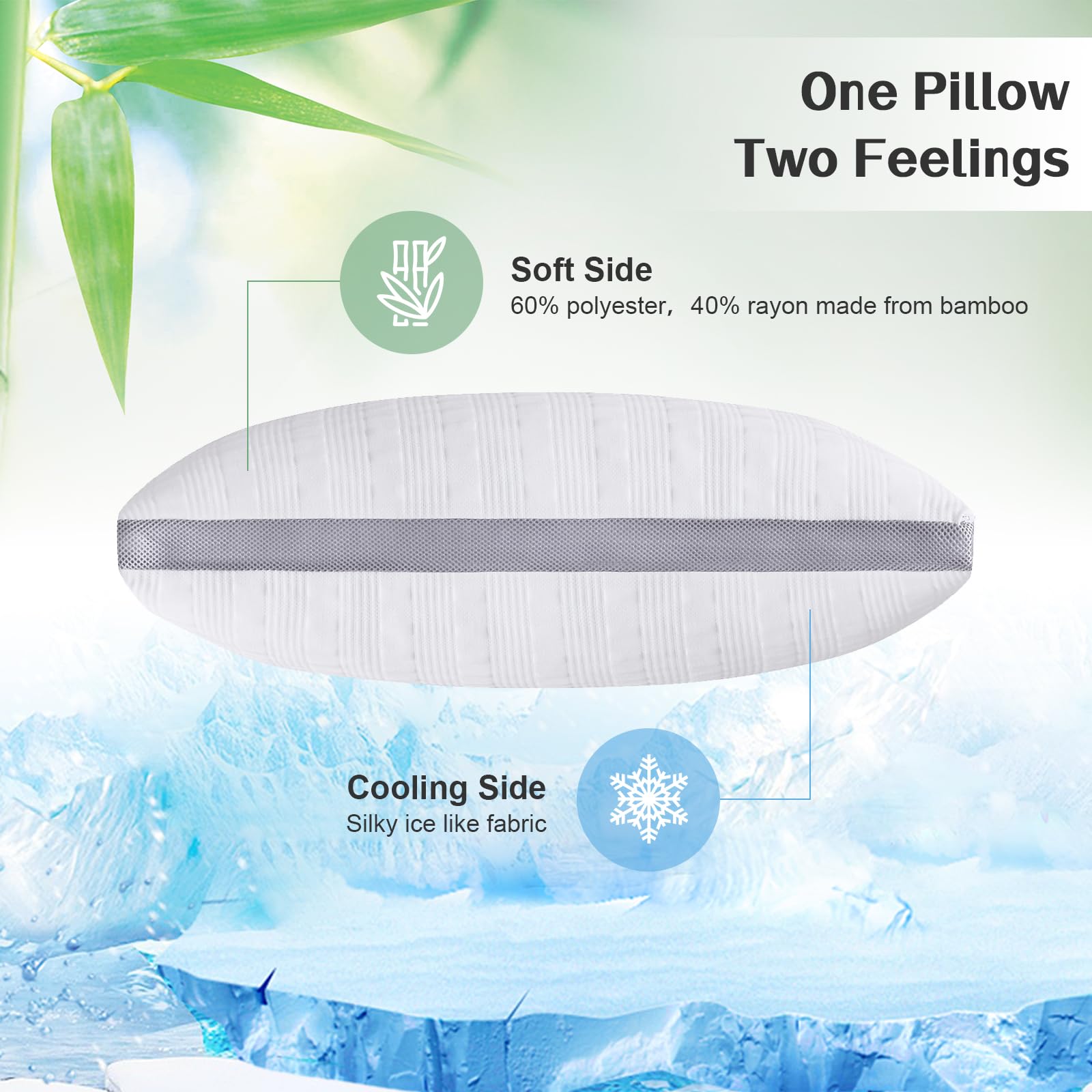 Meoflaw Cooling Pillows Standard Size Set Of 2,Shredded Memory Foam Bed Pillows For Sleeping,Standard Pillows For Back & Side Sleepers,Adjustable 2 Pillows Standard Size With Washable Cover