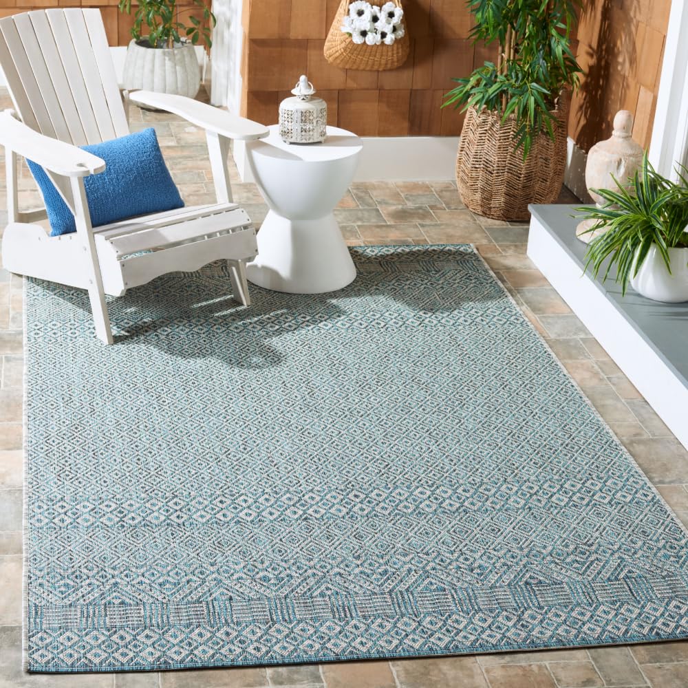 Safavieh Courtyard Collection 5'3' X 7'7' Grey/Aqua Cy8235 Indoor/ Outdoor Patio Backyard Mudroom Area Rug