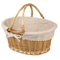 Large Multipurpose Wicker Basket With Handle, 14.2 X 11 X 6.7 In Wicker Picnic Basket With Liner, Empty Gift Basket, Oval Willow