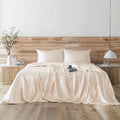 Candoury Satin Sheets Queen Bed Set 4 Pcs, Soft And Durable Pillowcase, Flat Sheet And Fitted Sheet, Hotel Luxury Silky Satin Sheets Set(Queen, Beige)