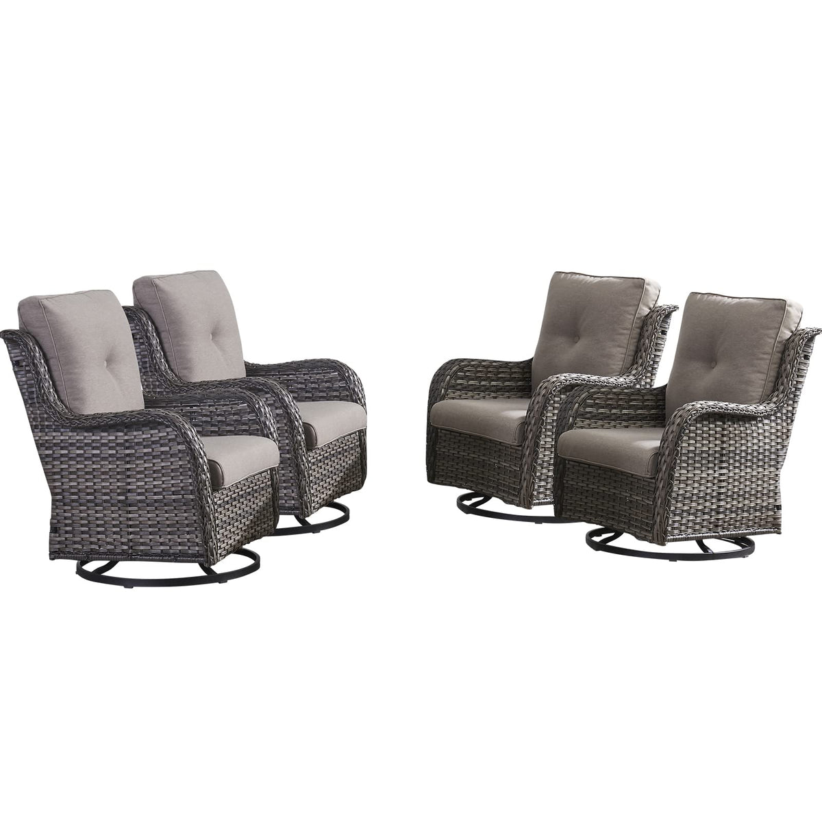 Hummuh Outdoor Swivel Rocker Wicker Patio Chairs High Back Pe Rattan Glider Chairs 4Pcs Patio Furniture Set(Grey,Grey)