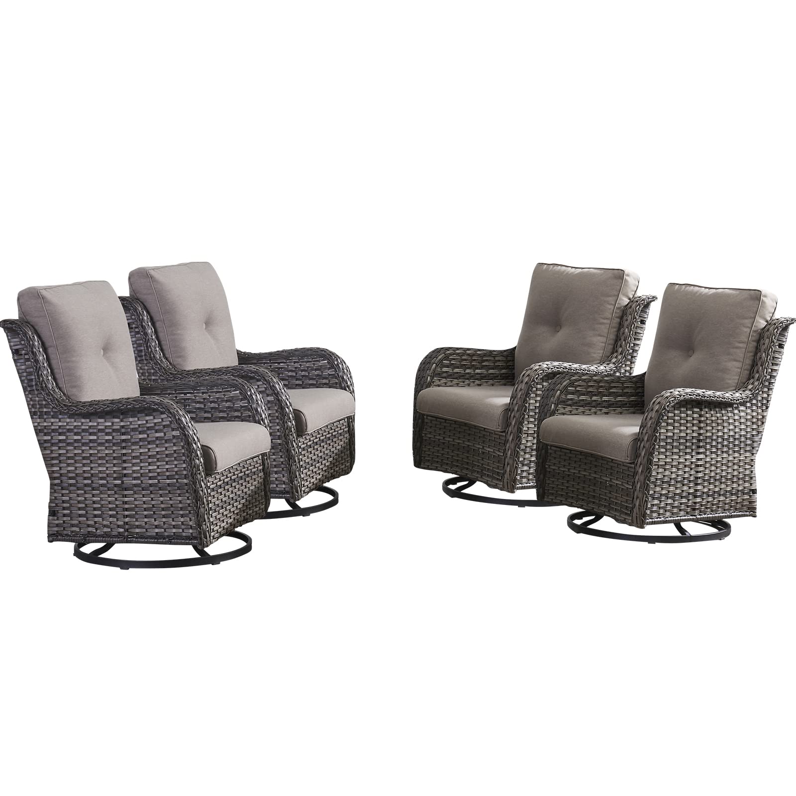 Hummuh Outdoor Swivel Rocker Wicker Patio Chairs High Back Pe Rattan Glider Chairs 4Pcs Patio Furniture Set(Grey,Grey)