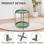 Danpinera 2 Tier Metal Side Table With Removable Tray, Folding End Table Outdoor Side Table Small Accent Table, Anti-Rust Green Nightstand For Bedroom Balcony Patio, Set Of 2 (Dark Green)