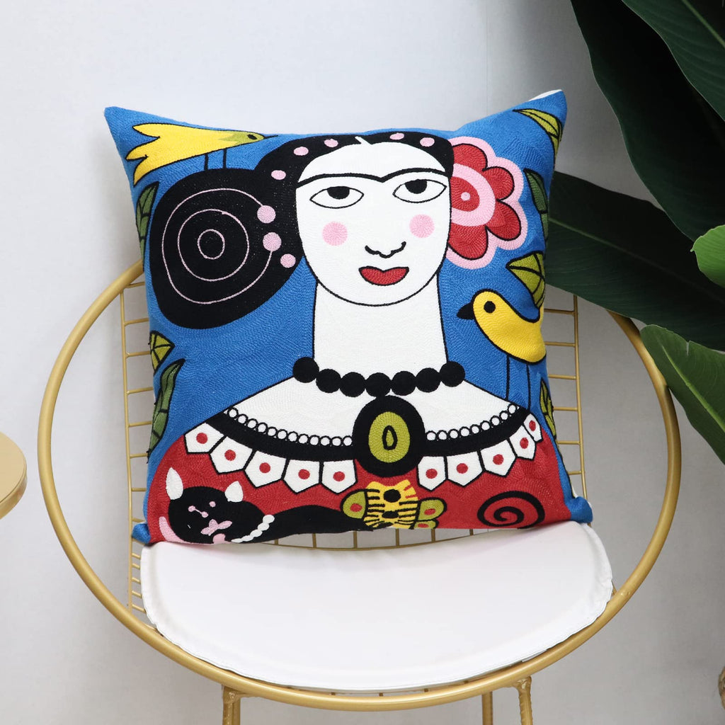 Unionkk Soft Cotton Throw Pillow Covers Abstract Art Exaggerated Mythology Figure Embroidery Square Cushion Cover Outdoor Balcon