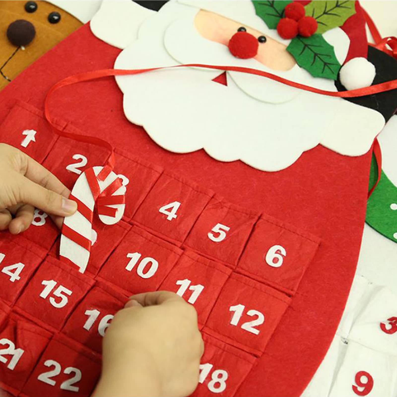 Santa Christmas Advent Calendar 2023 3D Felt Hanging Santa Advent Calendar Reusable Countdown To Christmas Calendar Santa Advent