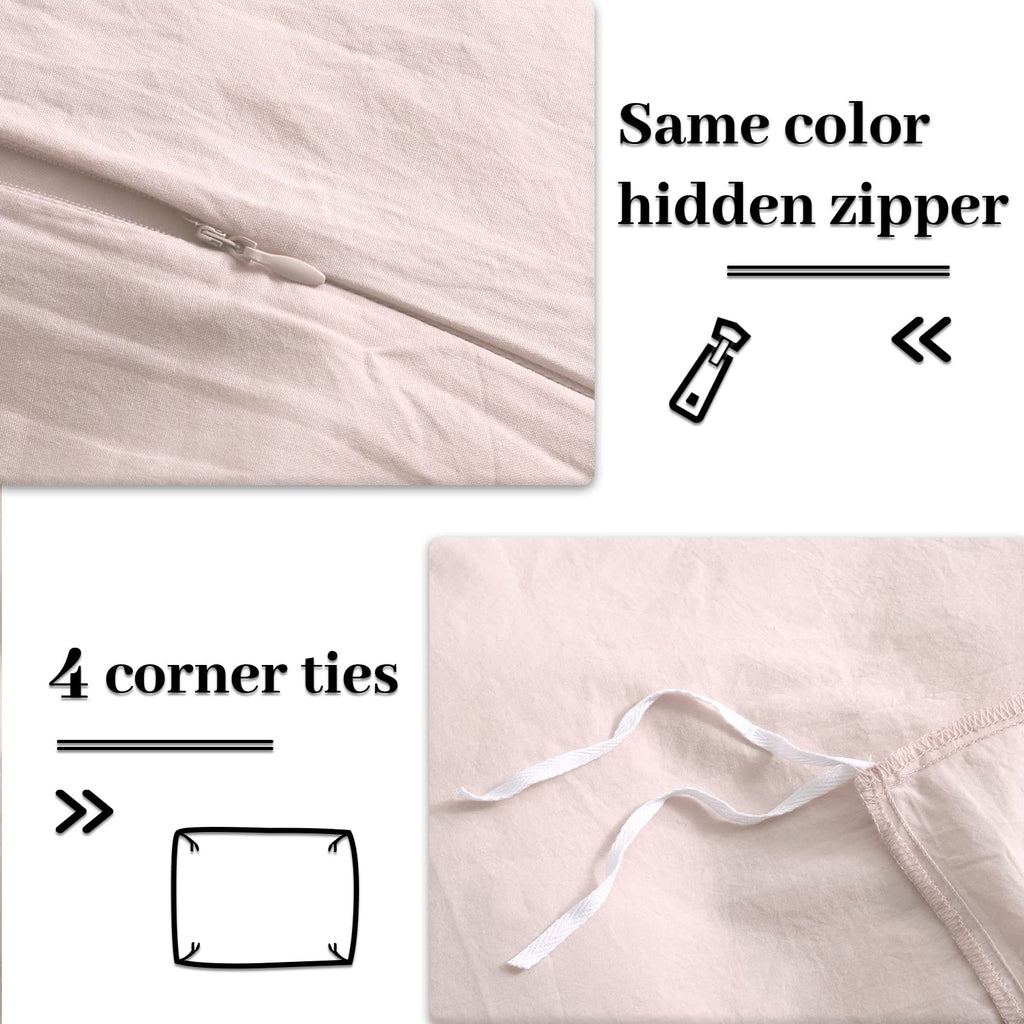 Nexhome Pro Duvet Cover Set King Size Linen Look Textured Organic Natural 100% Washed Cotton Duvet Cover Greyish Light Pink 3 Pi