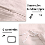 Nexhome Pro Duvet Cover Set King Size Linen Look Textured Organic Natural 100% Washed Cotton Duvet Cover Greyish Light Pink 3 Pi