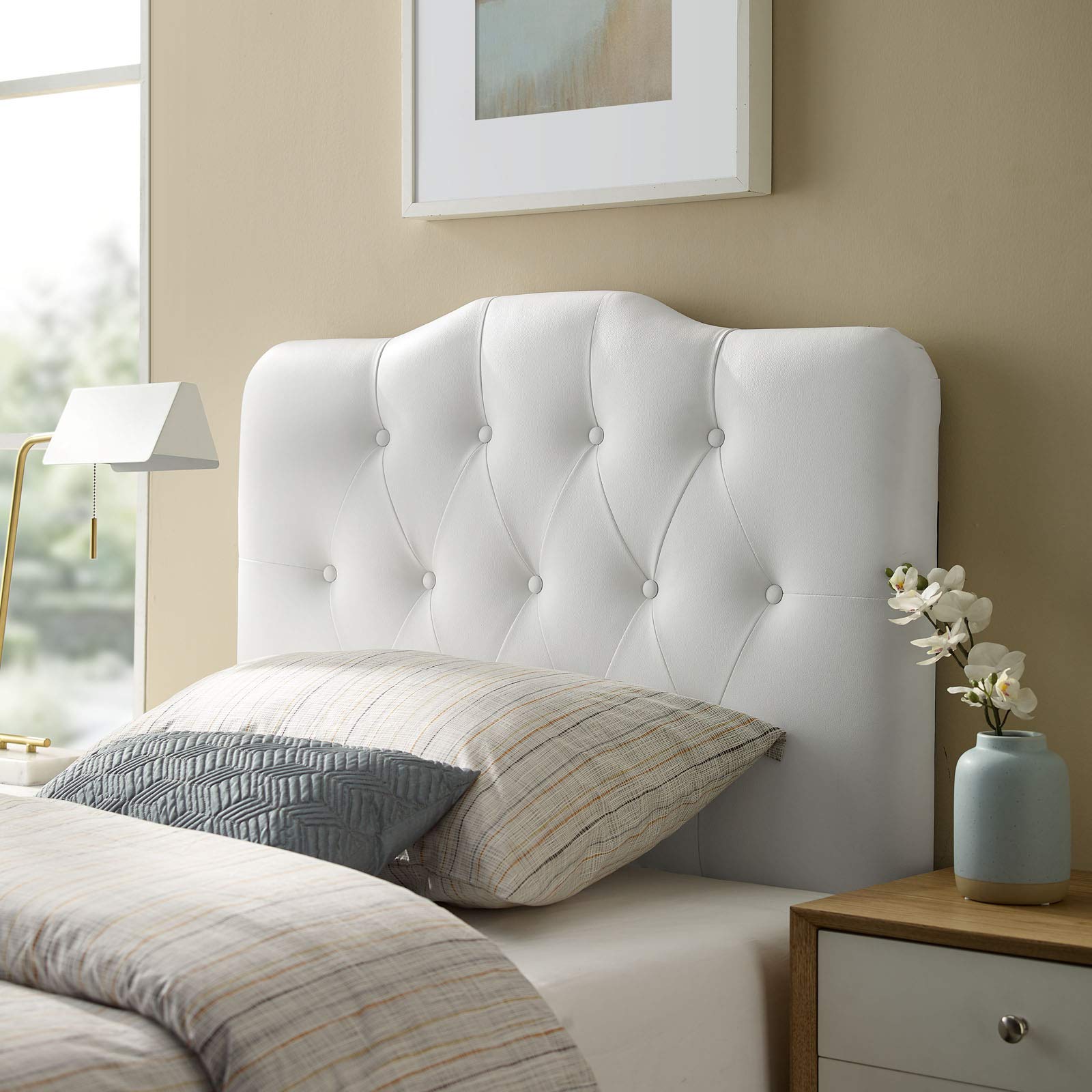 Modway Annabel Tufted Button Faux Leather Upholstered Twin Headboard in White