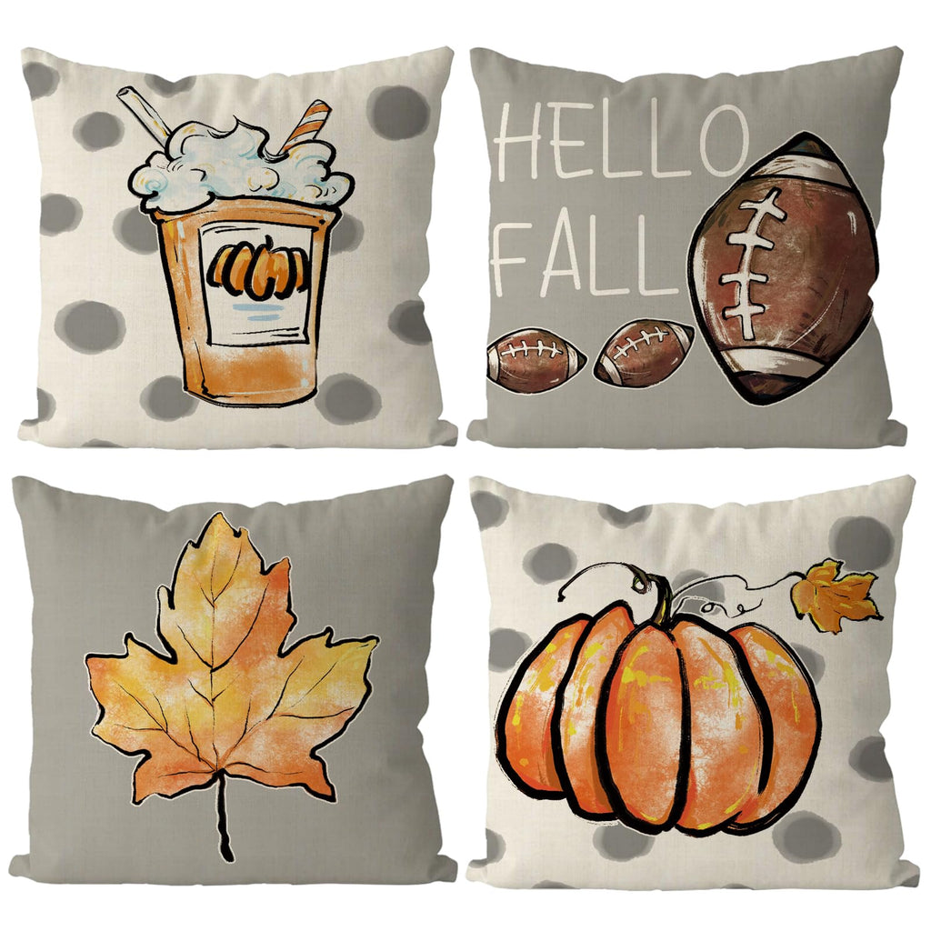GAGEC Fall Pillow Covers 18x18 Inch Set of 4 Fall Football Pumpkin Maple Leaf Throw Pillowcase Holiday Home Decor Sofa Bedroom C