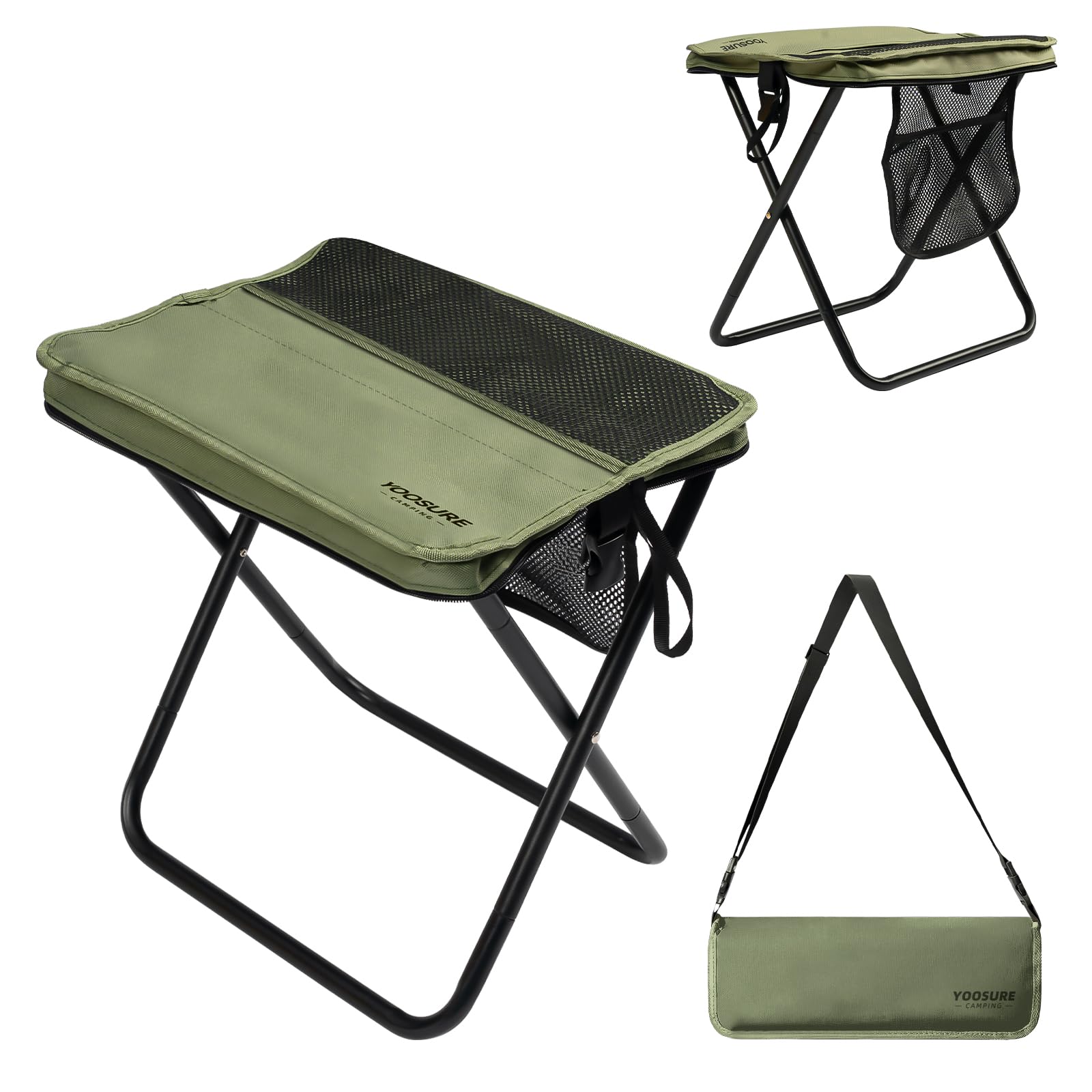 Yoosure 16 Extra Tall Portable Folding Stool for Adults, X-Large Collapsible Camping Chair with 3 Storage Pockets, Heavy Duty Tr