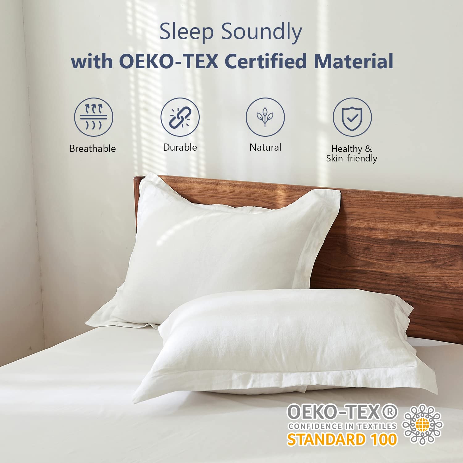 Simple&Opulence 100% Belgian Linen Pillow Shams -Set Of 2, King Size - Basic Style Breathable Pure Linen Suitable For Home - Soft And Durable With Envelope Closure (20''X 36'', White)