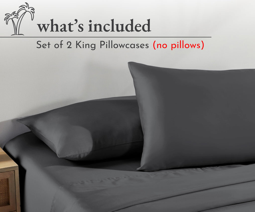 California Design Den 100% Cotton King Size Pillow Cases Set Of 2, Soft & Cooling Sateen Weave King Pillow Case (Grey)