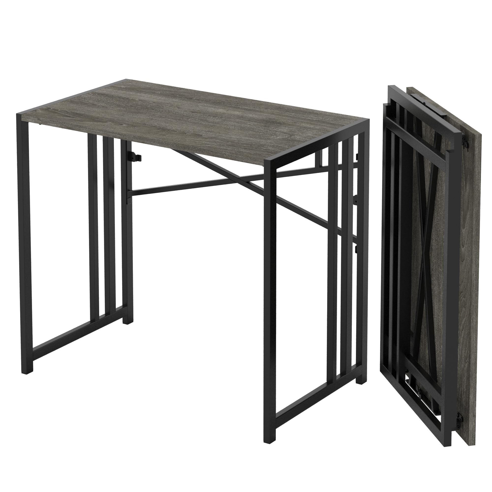 Lutown-Teen 35 inch Narrow Folding Desk, Writing Gaming Computer Camping Desk for Small Spaces, No Assembly Required Home Office