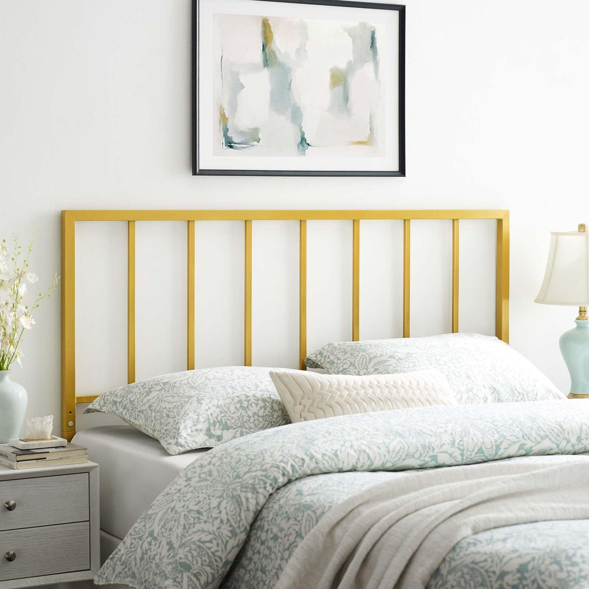 Modway Tatum Modern Farmhouse Metal Queen Headboard In Gold