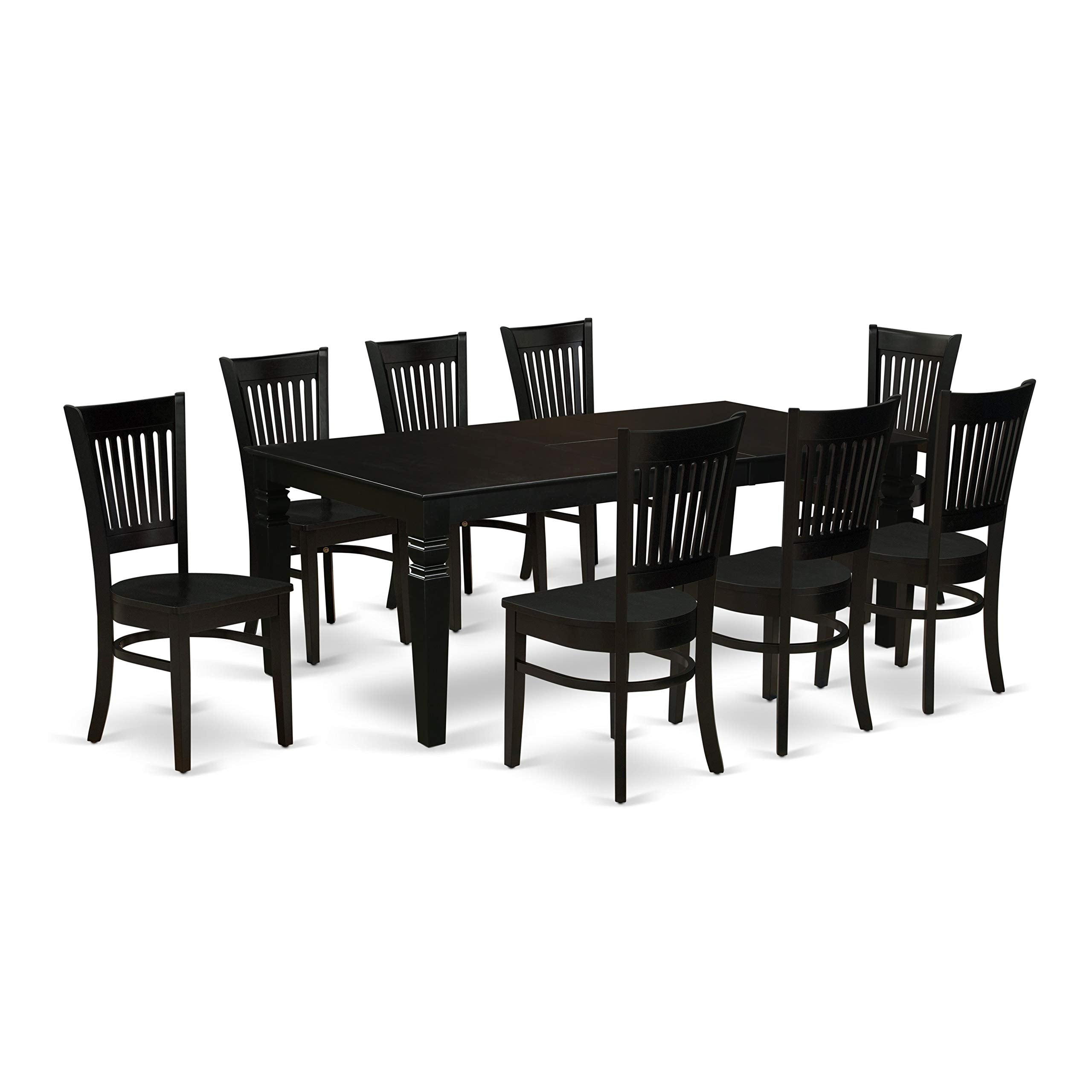 East West Furniture Lgva9-Blk-W Logan 9 Piece Kitchen Set Includes A Rectangle Dining Room Table With Butterfly Leaf And 8 Solid Wood Seat Chairs, 42X84 Inch, Black
