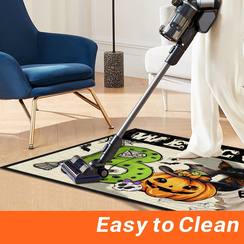 Segxcfl Halloween Door Mat Boo Ghost Pumpkin Welcome Mat Rubber Non Slip Bathroom Rugs Black Cat Linen Mat Indoor Outdoor Entran