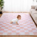 Super Soft Rug for Bedroom, 6x9 Ft Pink and White Area Rug Classic Checkered Shaggy Rug Anti-Skid High Pile Soft Fluffy Rug Fuzz