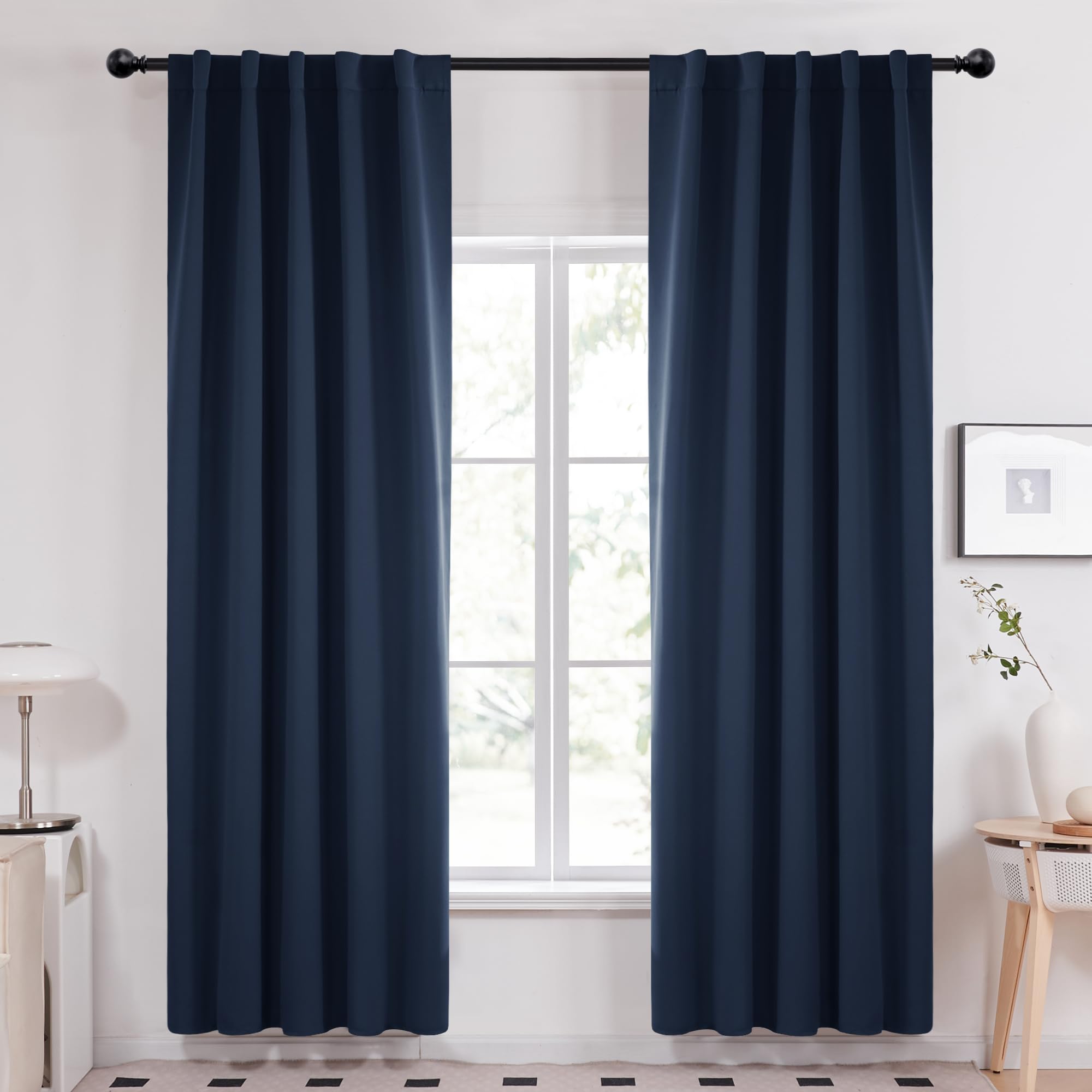 Deconovo Blackout Curtains – Room Darkening, Noise-Reducing, Thermal Insulated – Energy-Efficient Window Treatment For Bedroom, Living Room & Home Office – 2 Panels, Navy Blue, 42W X 95L Inch