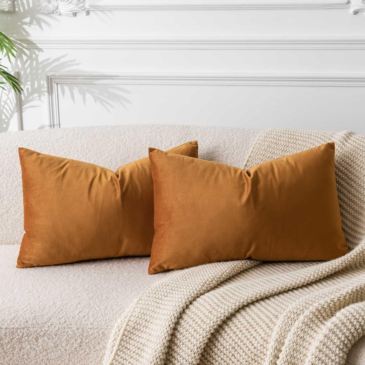 Juspurbet Rust Lumbar Velvet Throw Pillow Covers 14X24 Inch Set Of 2 For Living Room Couch Sofa Bedroom Decorative Rectangle Sol