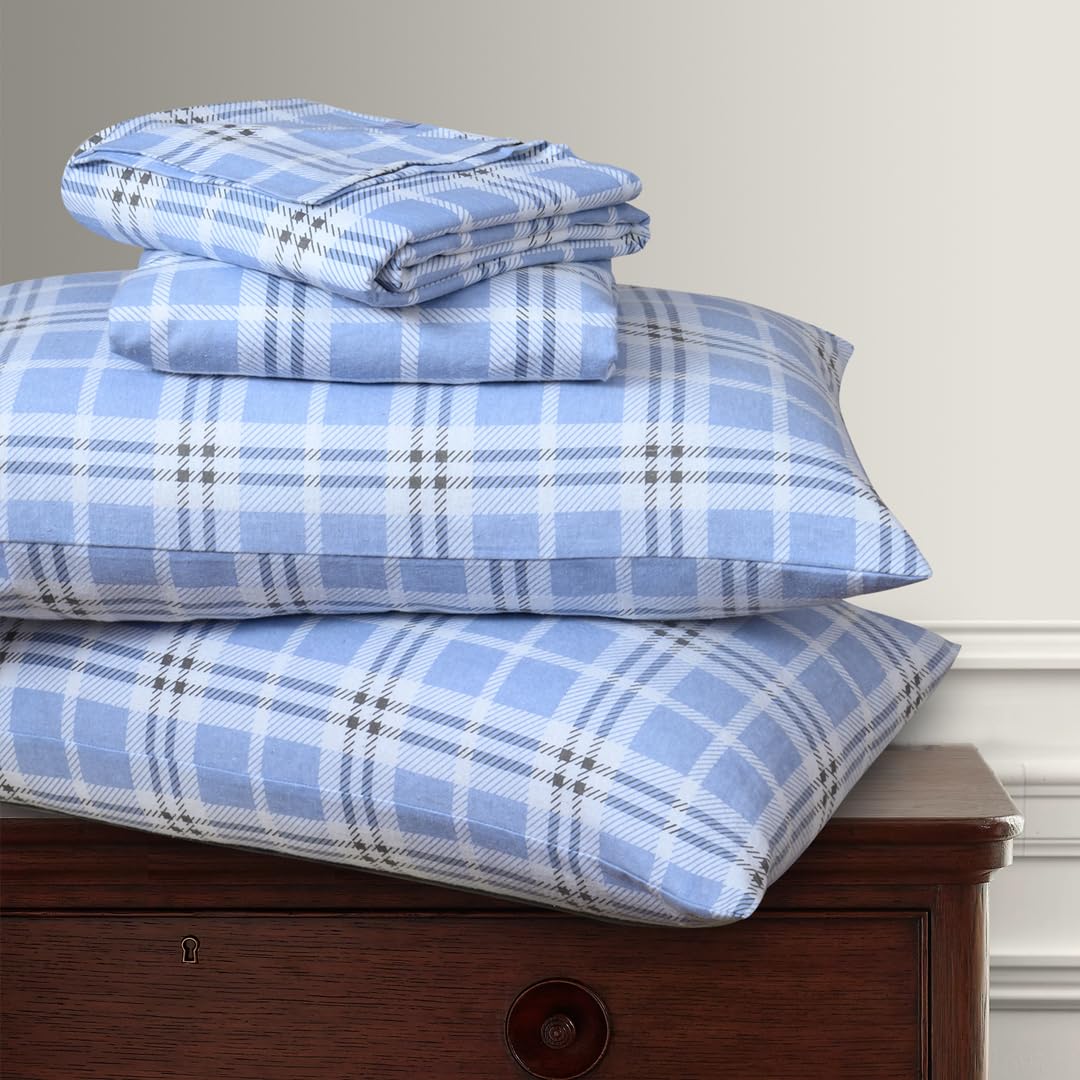 Briarwood Home 100% Cotton Printed Flannel Sheet Set 4 Piece Brushed Turkish Bedding Super Soft, Warm, Cozy, Deep Pocket & Breat