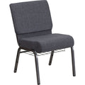 Flash Furniture Hercules Series 21''W Church Chair In Dark Gray Fabric With Book Rack - Silver Vein Frame