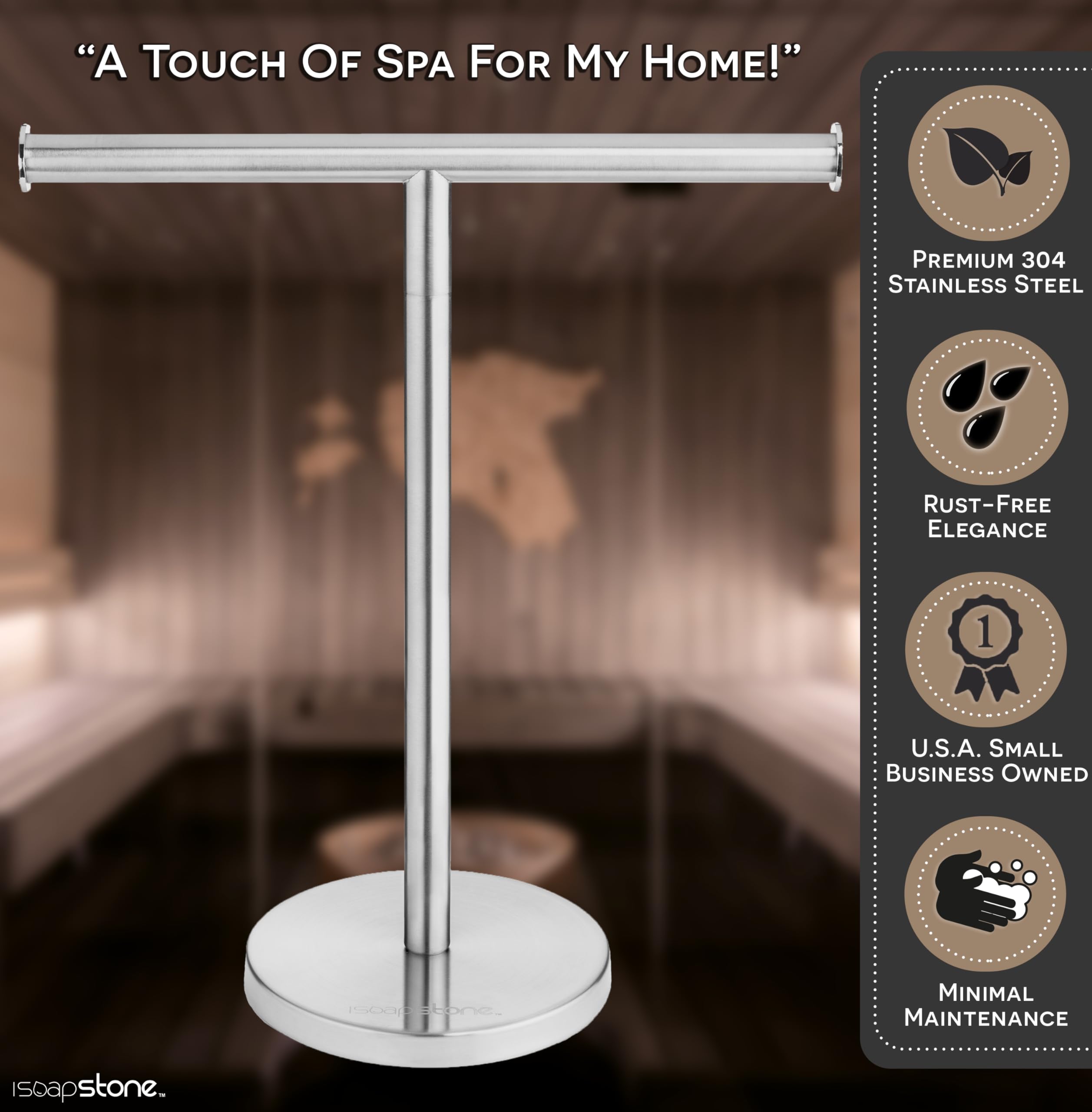 Isoapstone Luxury Hand Towel Holder Stand With Heavy Base, Sus 304 Stainless Steel Towel Rack, T-Shape, Freestanding Towel Stand