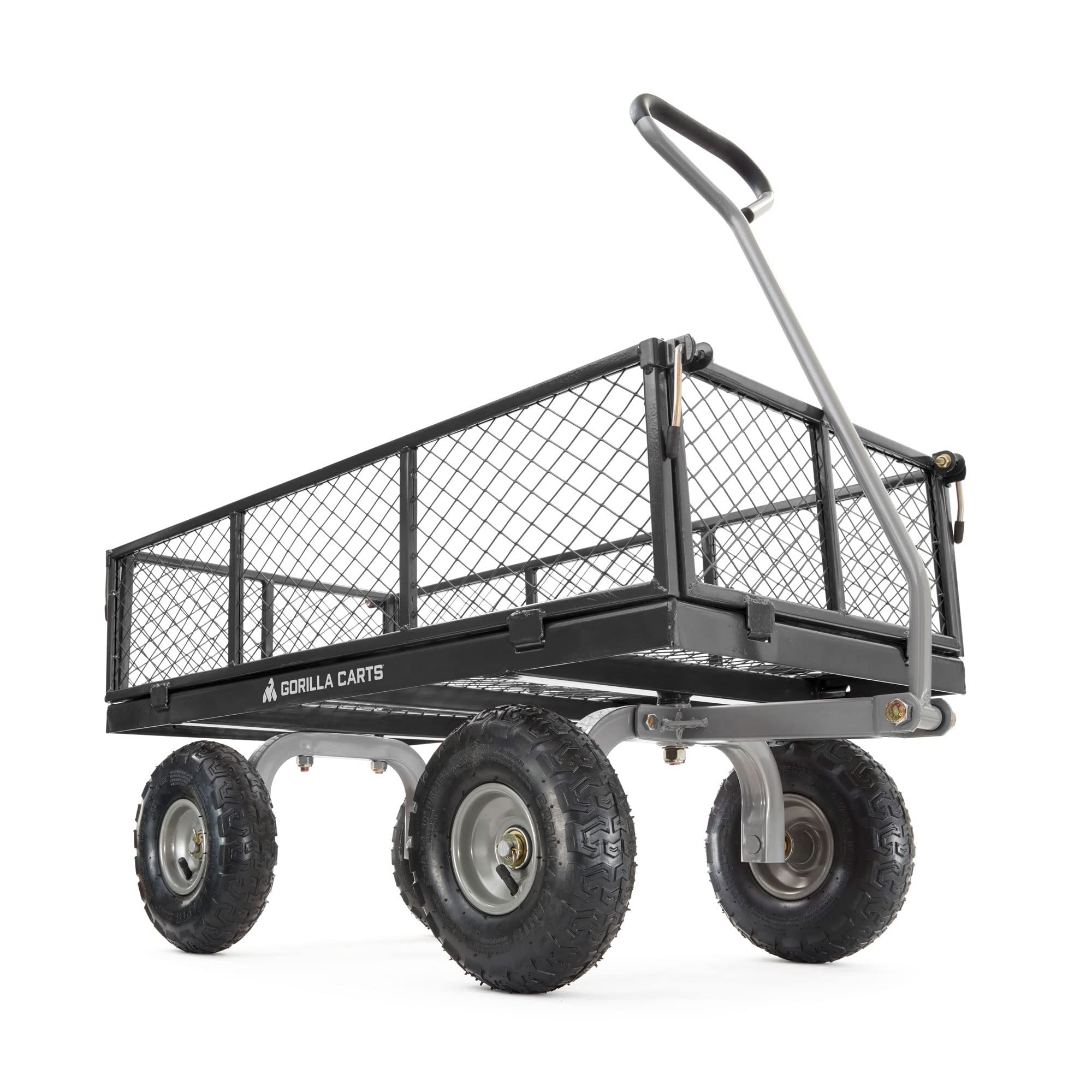 Gorilla Carts 800 Pound Capacity Heavy Duty Durable Steel Mesh Convertible Flatbed Garden Outdoor Hauling Utility Wagon Cart, Bl