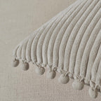 Fancy Homi Pack Of 2 Boho Neutral Taupe Lumbar Decorative Throw Pillow Covers With Pom-Poms, Soft Corduroy Solid Rectangle Cushi