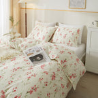 Boho Floral Duvet Cover Full Soft Cotton Girls Pink Floral Bedding Set Chic Garden Style Cute Flower Pattern Duvet Cover Vintage