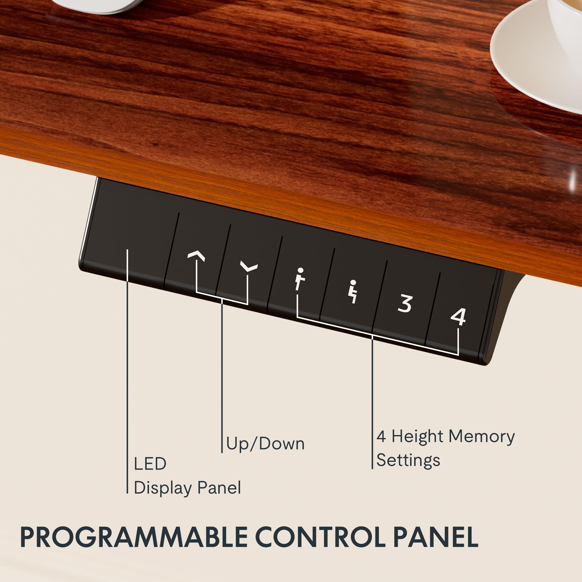 Flexispot En1 One-Piece Electric Standing Desk 48 X 30 Inch Desktop Adjustable Height Desk Home Office Computer Workstation Sit Stand Up Desk (White Frame + 48' Mahogany Top, 2 Packages)