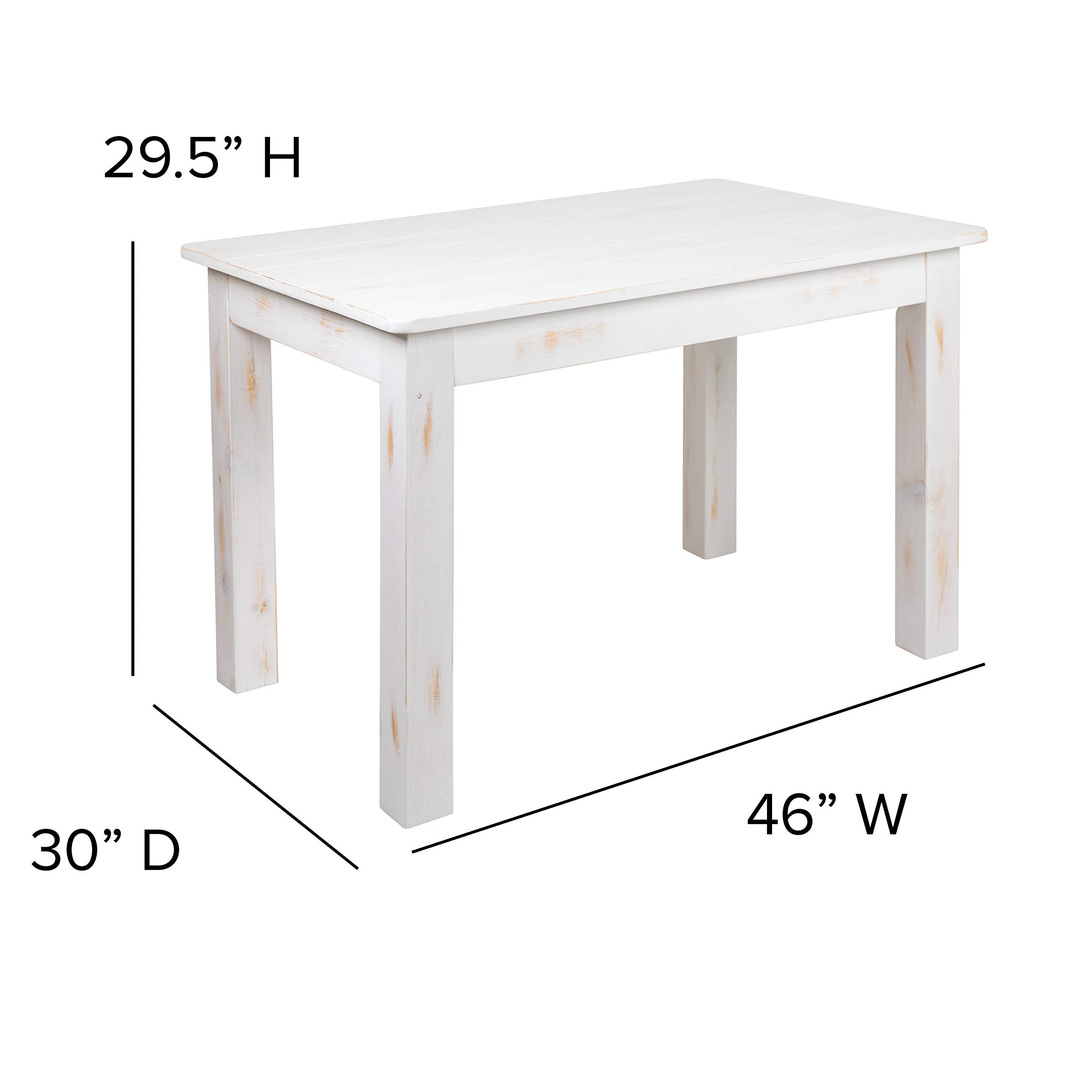 Flash Furniture Hercules Series 46&quot; X 30&quot; Rectangular Antique Rustic White Solid Pine Farm Dining Table