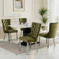 Soarflash Velvet Dining Chairs Set Of 4, Tall Back Side Chair, Modern Upholstered Side Chair With Button Back Ring, Silver Plate
