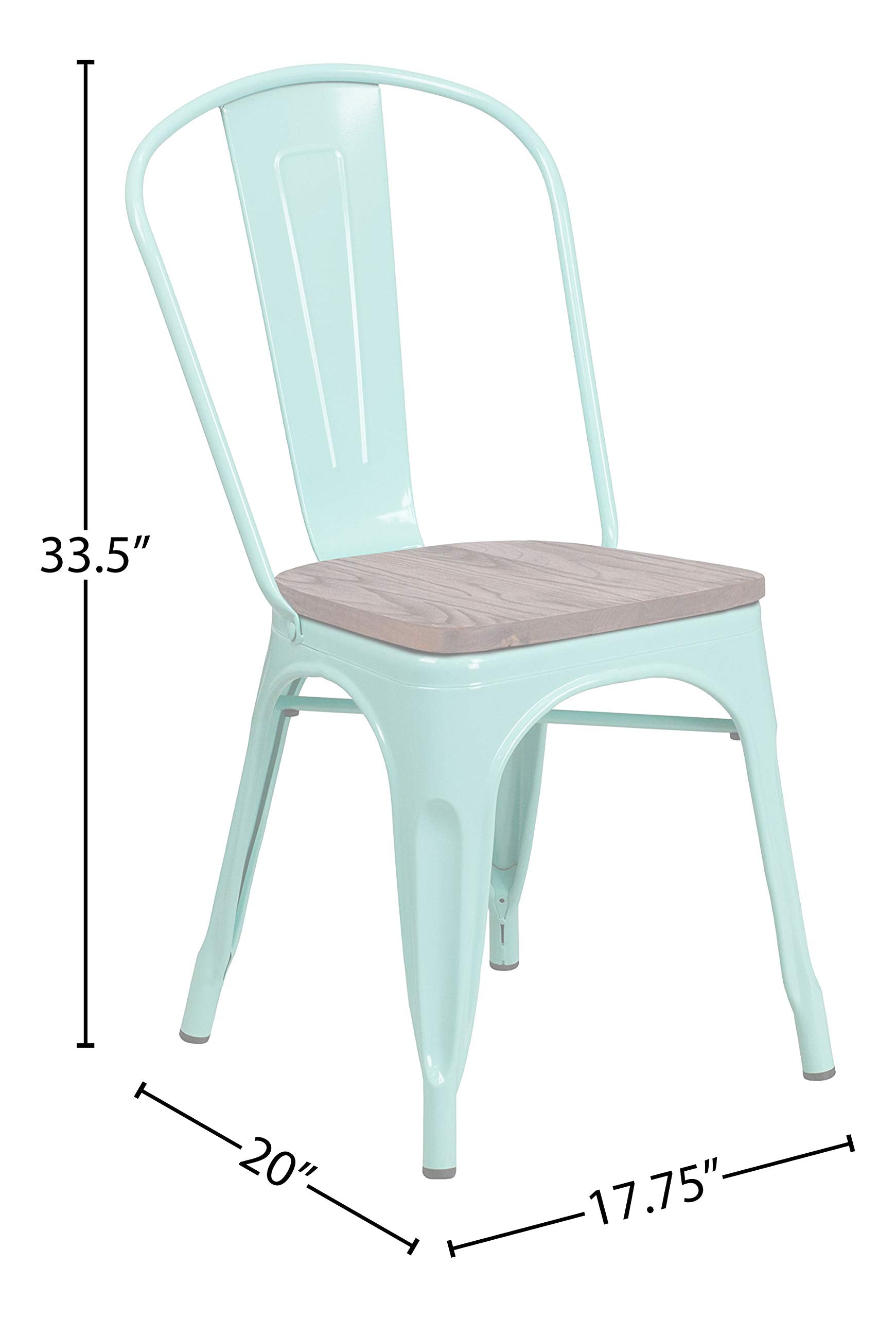 Flash Furniture Tenley Mint Green Metal Stackable Chair with Wood Seat