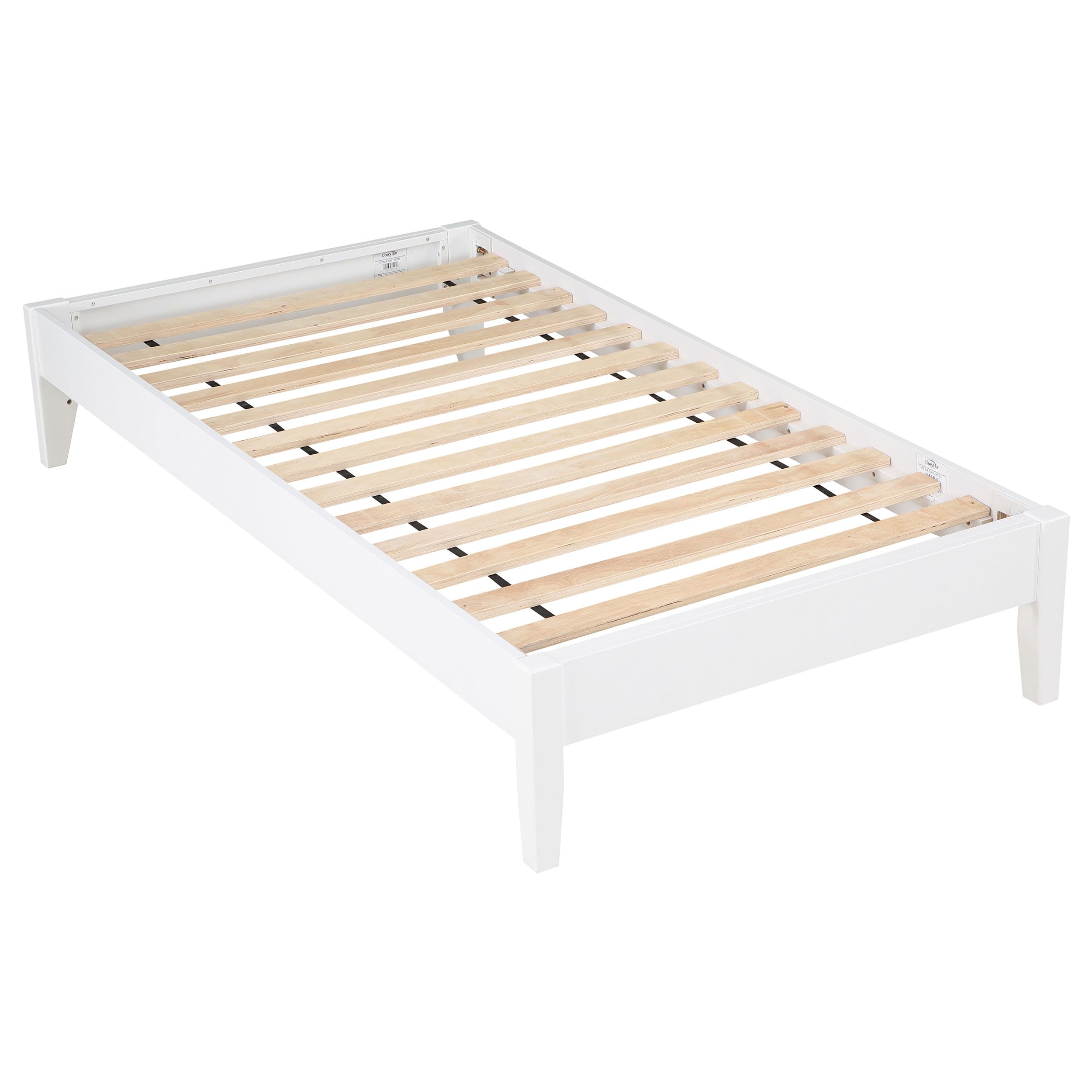 Coaster Home Furnishings Hounslow Contemporary Twin Size Pine Wood Platform Bed Frame Headboard Compatible Bed Base White 306128T