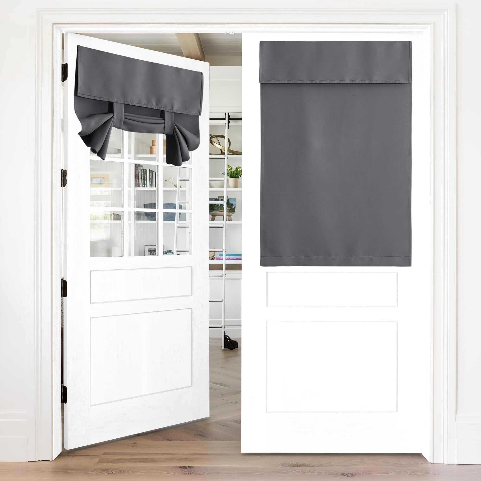 Nicetown Small Door Window Curtains For French Door, Thermal Insulated Blackout Kitchen Curtains Tool Free Self Adhesive Window Cover Curtain For Doorways/Half Window, 1 Panel, 26' W X 40' L, Grey