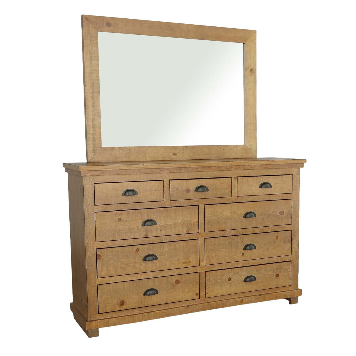 Progressive Furniture Willow Drawer Dresser With Mirror, Distressed Pine