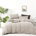 Luxlovery Beige Coffee Comforter Set Full Light Khaki Bedding Comforter Set Cotton Bedding Set Solid Cream Khaki Blanket Quilts