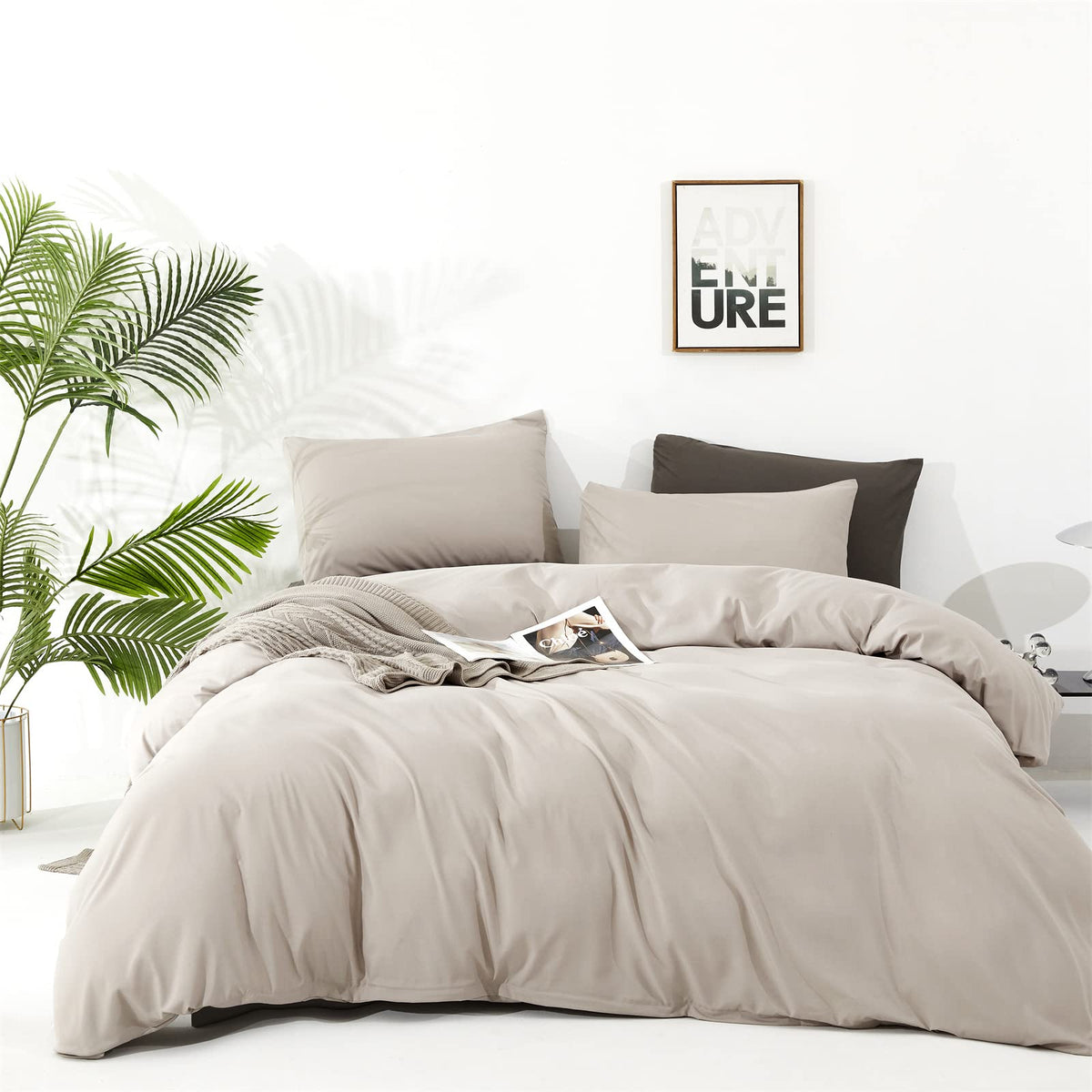 Luxlovery Beige Khaki Comforter Set Queen Beige Bedding Comforter Set Oatmeal Bedding Set Solid Cream Beige Khaki Taupe 3Pcs Cof