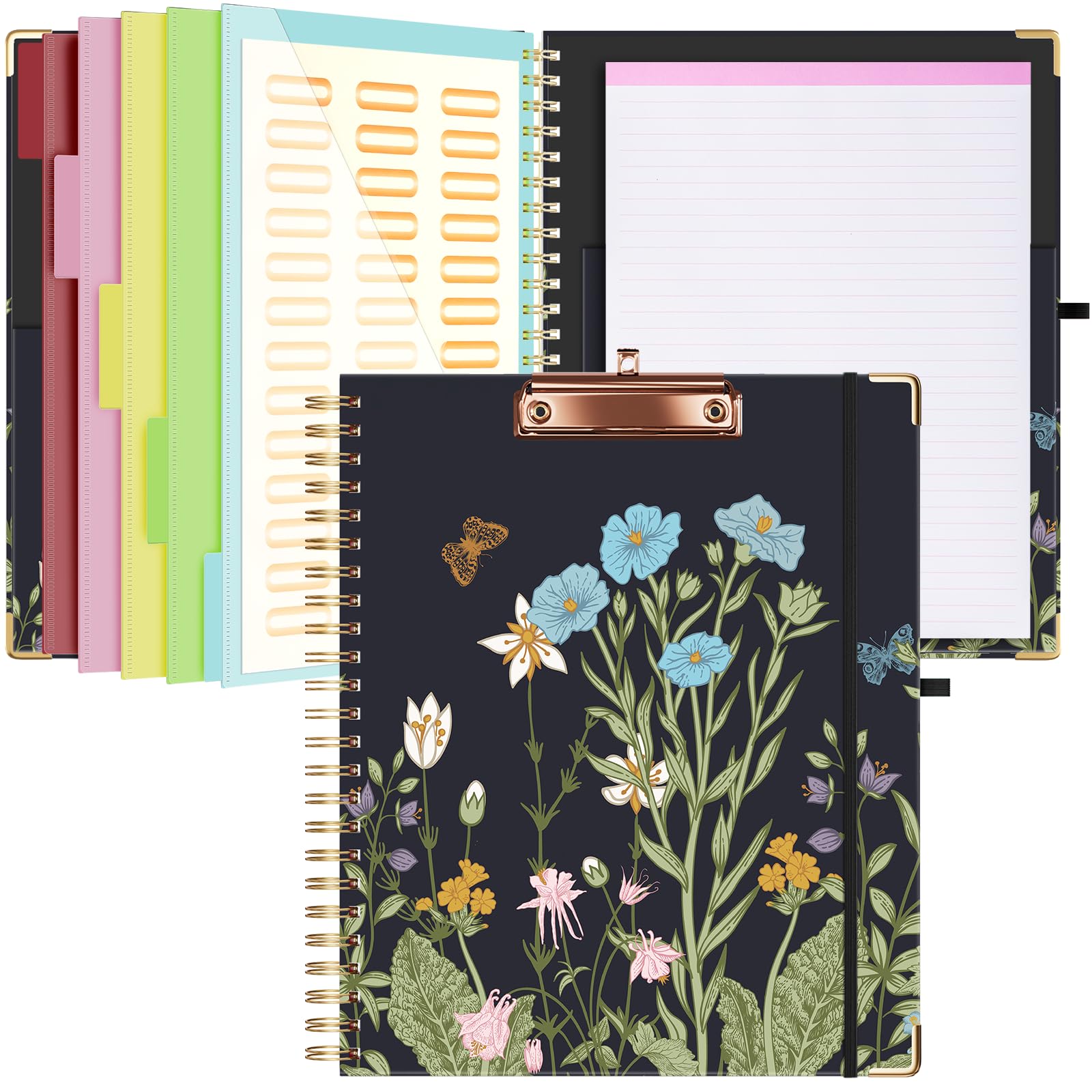 Ospelelf Clipboard Folio With Notepad For Letter Size, Clipboard Folder With Storage, 5 Folders With 10 Pockets, Elastic Closure