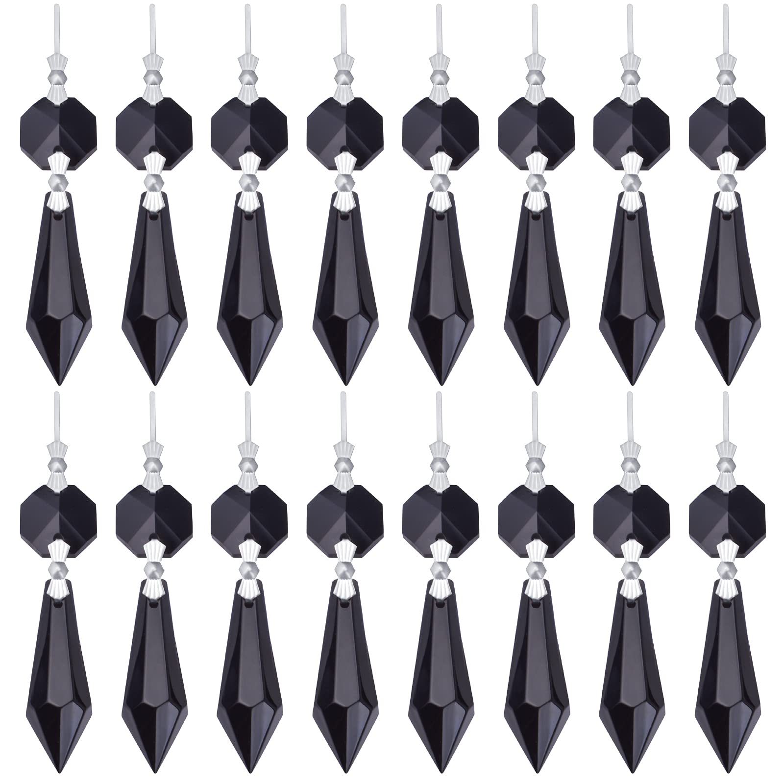 20Pcs Crystals Prisms Glass Tip Beads Black Chandelier Icicle Drops Hanging Crystal Replacements Pendants For Diy Craft Jewelry