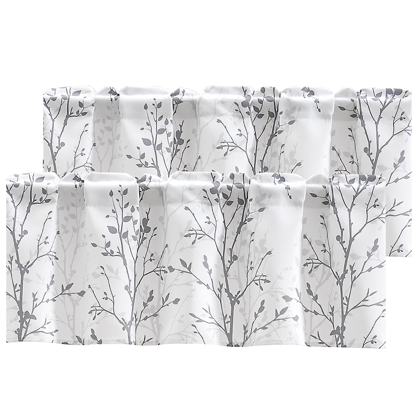 Luvyohmee Tree Branch Printed Curtain Valance, 18 Inches Long Window Treatment Valance, Grey Window Valances For Kitchen, Bathro