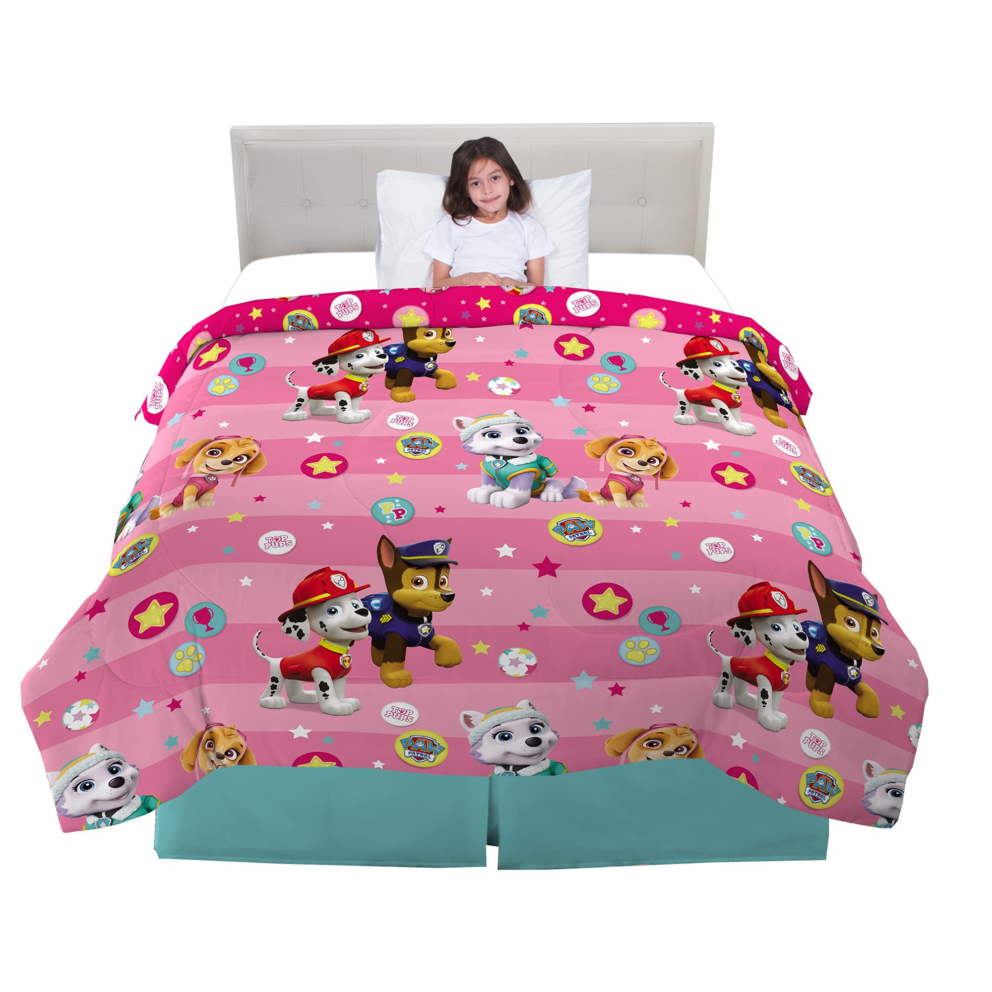Paw Patrol Girls Kids Bedding Soft Microfiber Comforter, Full, (Official) Nickelodeon Product By Franco