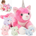 Morismos Unicorn Kitty Cat Stuffed Animal With Kitten Babies,24' Caticorns, Rainbow Unicorn Kitty Cat Toys For Girl Boy Kids,Mo