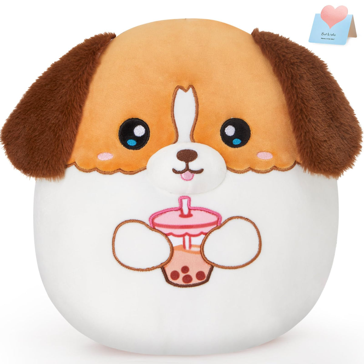 Wewill 12 Cute Soft Puppy Plush Pillow Drinking Boba Tea Adorable Dog Stuffed Animal Pillow Birthday Valentines For Toddler Kids