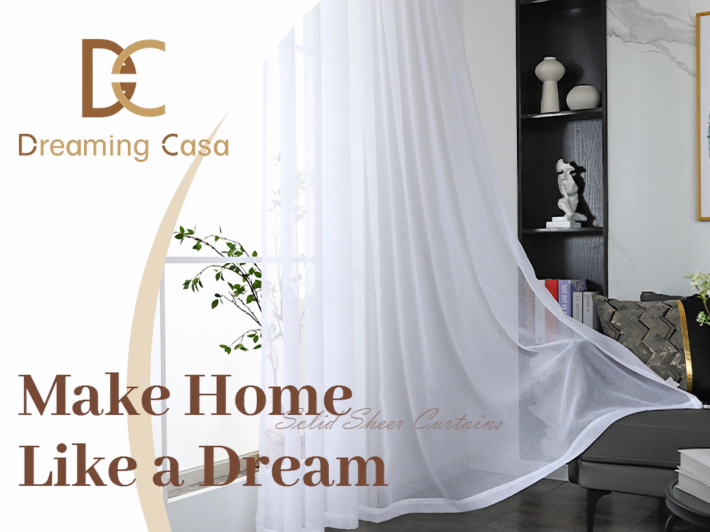 Dreaming Casa Solid Sheer Curtains Draperies White Rod Pocket 2 Panels 100'' W X 102'' L
